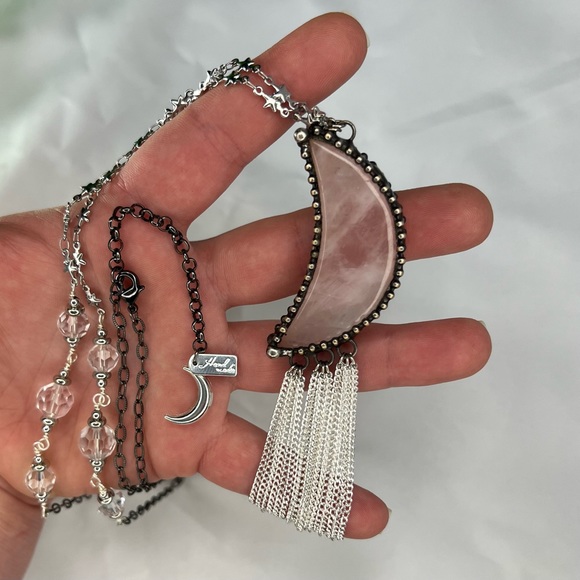 Moon & Stars Rose Quartz Statement Necklace - Picture 10 of 11